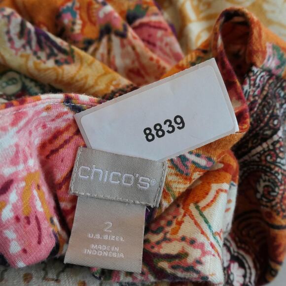 Chicos Tunic Shirt Womens 2 or L Brown Paisley Floral Boho Top 3/4 Sleeve - Picture 10 of 10